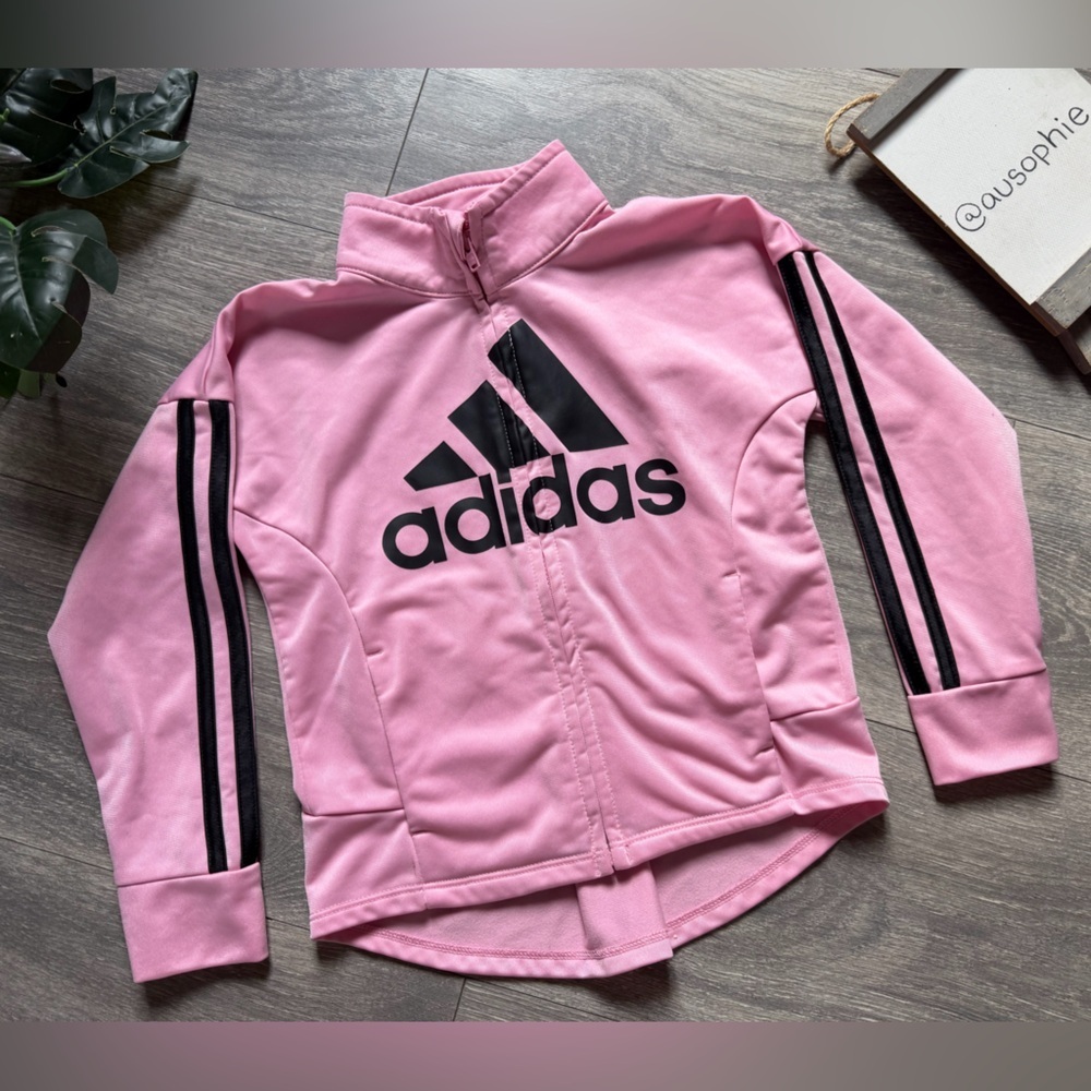 adidas Pink & Black Kids' Zip-Up Athletic Track Jacket w Micro Tail. Size 4T